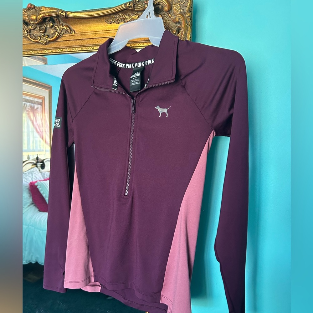Victoria Secret VS PINK Maroon burgundy ultimate quarter zip with dog logo